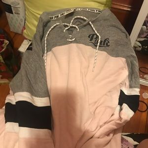 PINK VARSITY CREW NECK